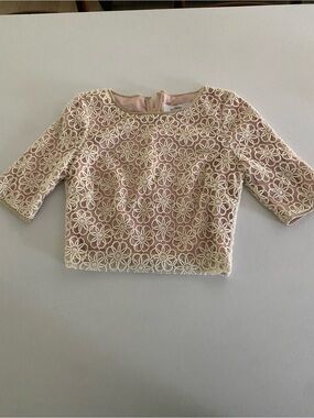 Badgley Mischka Pink Top with Cream Floral Crochet Overlay